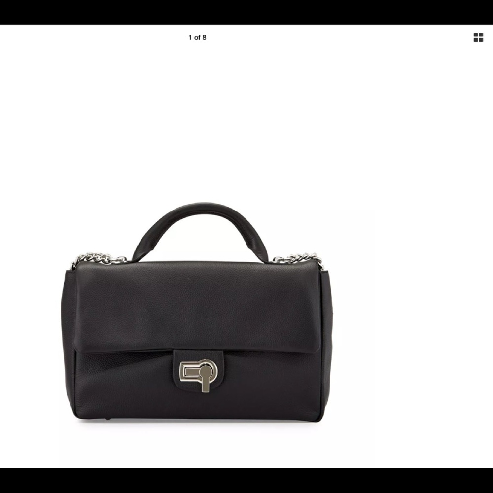 Black leather shoulder flap shoulder and hand bag